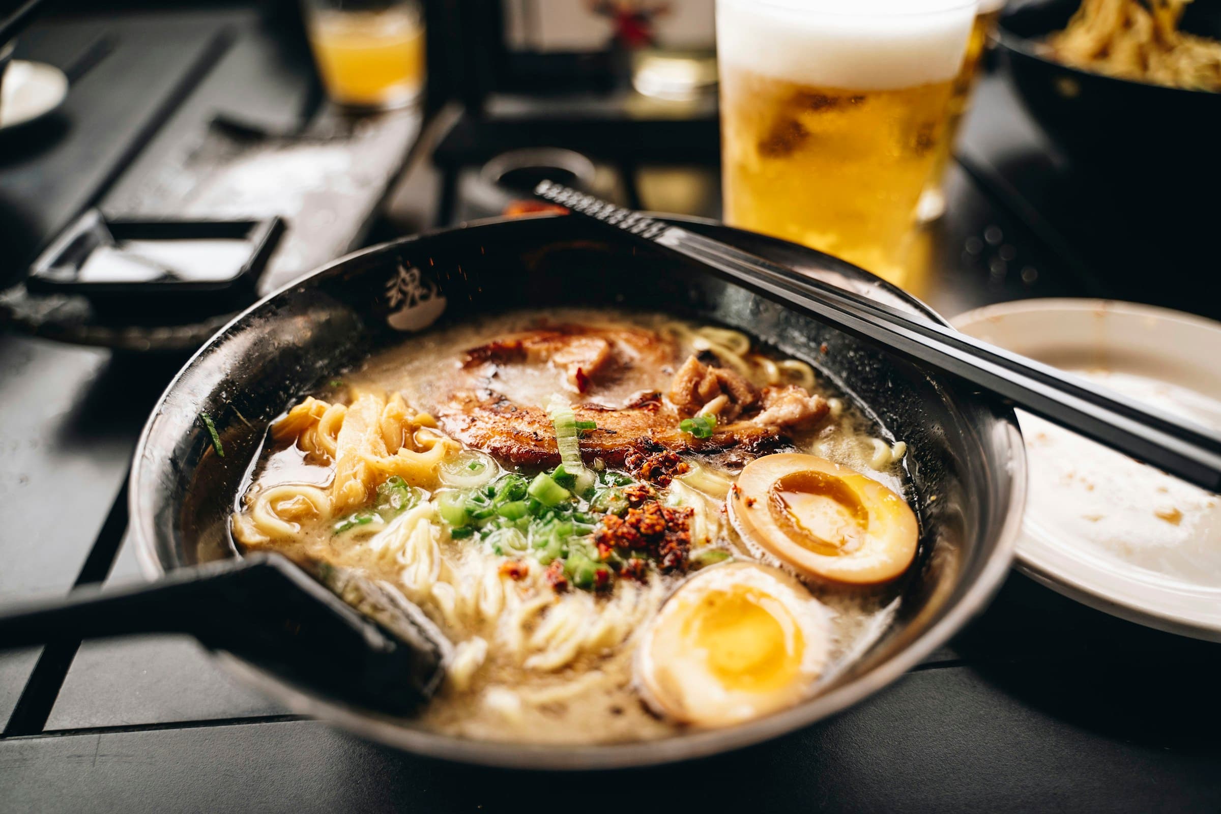 Bowl of Japanese ramen with chopsticks