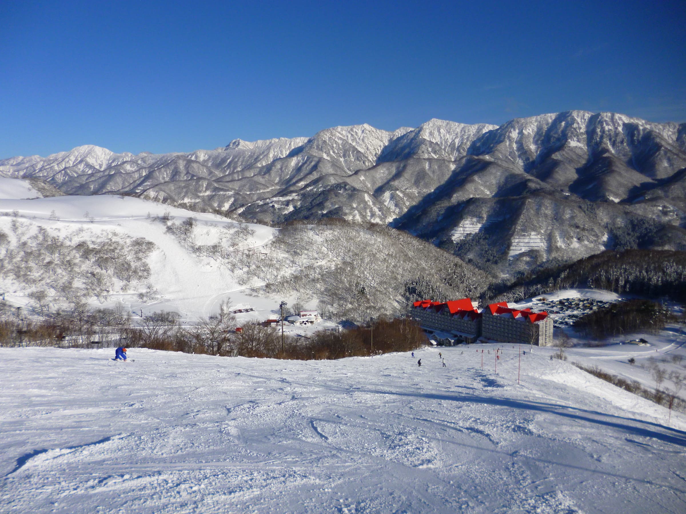 Hakuba Cortina ski slopes and Hotel Green Plaza under the Japan Alps